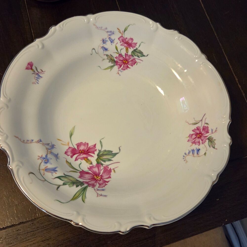 Vintage Hutschenreuther Selb Sylvia Footed Serving Bowl Pink Floral Bavaria 10"